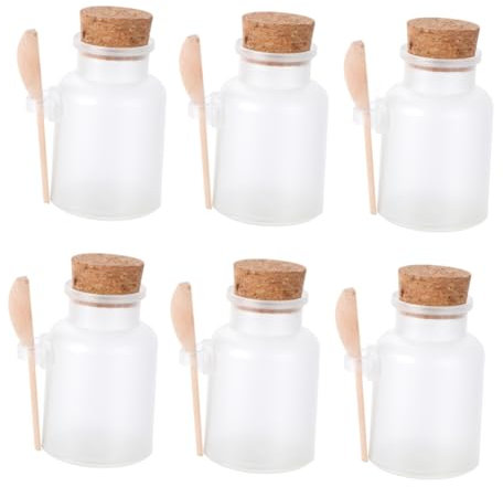 DECORNIJIA 6 Pièces Pot de Rangement Plastique pour Bain de Récipients Rechargeables Bouchon Liège pour Alimentaires et Masques Style Aléatoire