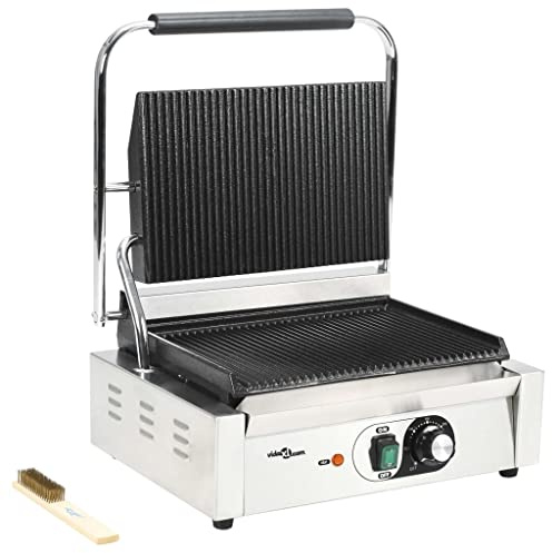Panini Grill 2200 W con alloggiamento in acciaio inox e piastre in ghisa - Veloce e semplice - Ideale per famiglie e feste - Utensili da cucina