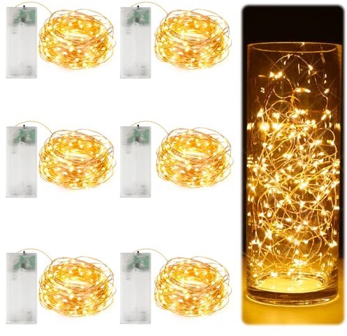 8 Stück LED Lichterkette Batterie 2M 20 LED Lichterketten mit Timer | Warmweiß Wasserdichte Kupferdraht Lichterkette Innen Kupferdraht Innen Lichterkette für Weihnachten, DIY Dekoration
