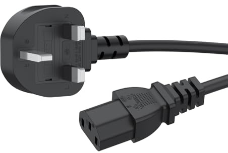 3 Prong Power Cord UK Computer Power Cable, 1.5m/5ft 13A 250V IECC13 to BS1363 C5 Laptop Lead for Ps3 Computers/TVs/Monitors/LG LED LCD Smart 1080p HDTV/Samsung/Epson Printer AC Cable