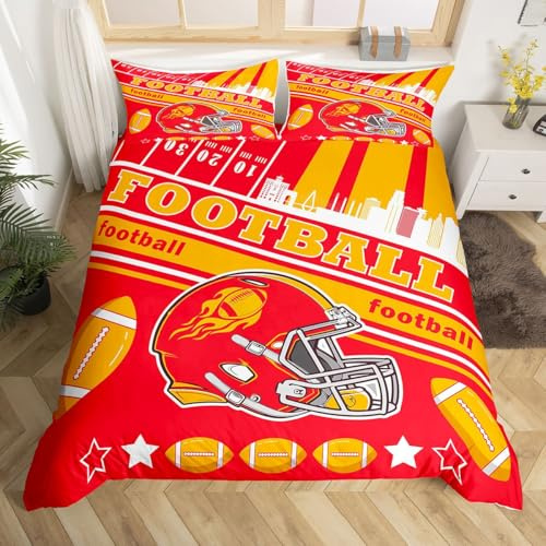 Homemissing Set di biancheria da letto con motivo calcistico per ragazzi e adolescenti, Kansas, misura letto singolo, regalo americano per tifosi di calcio, copripiumino e copripiumino per letto