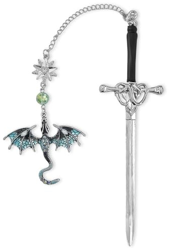 Dragon Lesezeichen - Vintage Metall Schwert Lesezeichen mit Quaste, Gothic Stil Buchmarker für Leser, Geschenk für Buchliebhaber, Studenten und Lehrer (Himmelblau)