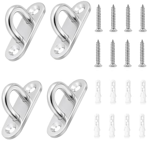 4 Pack Eye Hooks Stainless Steel U Hooks Eye Plate Ceiling Hooks with Screws,Pad Eye Plate Suitable for Wooden Ceilings, Concrete Ceilings, Brick Walls, Boats