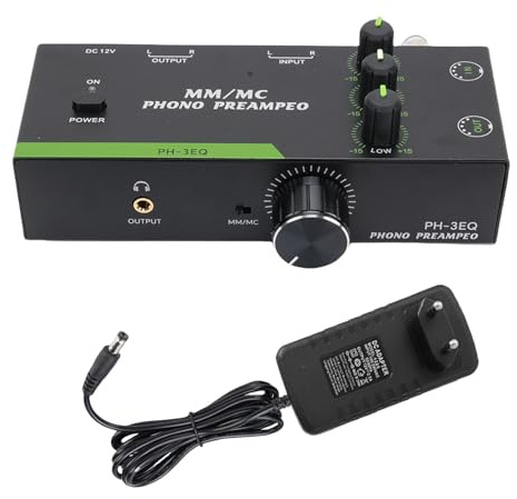 LICAEVEY Preamp di Phono con Regolazione a 3 Bande, Preamplificatore di Fonografi Stereo, Supporto per Amplificatore del Giradischi MM MC CARTUGGES, OUTPUT INGRESSO XLR (Plug UE 100-240V)