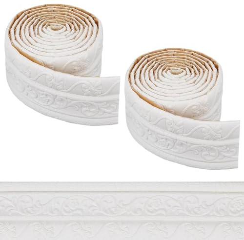 CRASPIRE Moldura Corona 1811x315 Pulgada,Borde Papel Tapiz Flexible Autoadhesivo Vintage Blanco,Impresión 3D,Borde Pared Espuma Zócalo,Espejo,Borde Adhesivo,Decoración Hotel,Bricolaje,Techo