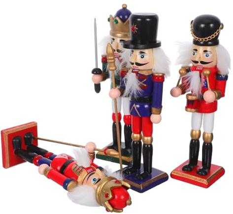 BUGUUYO 4piezas Marioneta De Soldado Cascanueces De Madera para Decoración Navideña Adornos De Árbol De Navidad Figuras De Cascanueces para Escritorio
