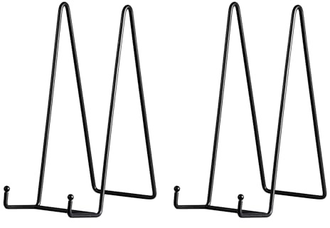 Tincogo Tellerständer aus Metall Tellerhalter Tisch - Aufsteller und Halter für große Teller, Bilderrahmen, Kochbücher und Gedenktafeln - Schwarz - 2er-Set - Höhe: 25,6 cm