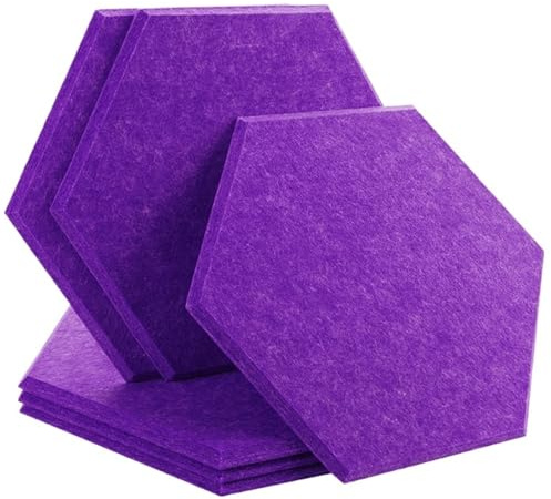 Sechseckiges Akustikpaneele Schallabsorbierende Wandpaneele, 6 Stück, Schlafzimmer-Isolierungsdekor für Wände(23-Violet,Small Hexagon,0.8cm Medium Density)