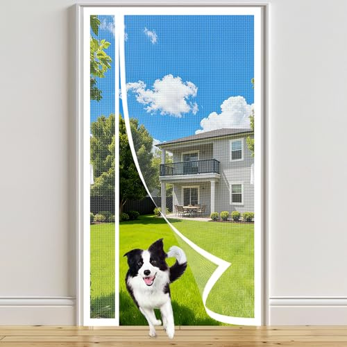 Zanzariera Porta Apertura Laterale Bianco 156x240cm Tende Zanzariere con Calamite Senza Foratura con Adesivo Forte Rete Molto Resistente Antizanzare Ideale per Porte da Balcone Cantine e Terrazze