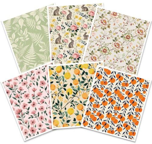 PRESSINART 6Pcs 6 Styles Floral Swedish Dishcloths for Kitchen 7.7 x 6.8 Inch Reusable Dish Towels Flower Pattern Quick Drying Cellulose Sponge Absorbent Cleaning Cloths for Home Counters Table Wiping