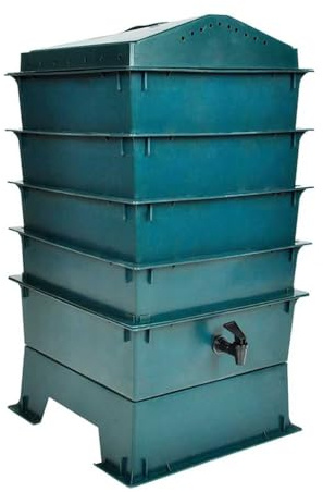 LoogCape Composteur à vers à 4 compartiments - 42 x 42 x 60 cm - En polyéthylène haute densité - Accessoire pour le compostage dans le jardin et sur le balcon - Avec engrais riche en nutriments