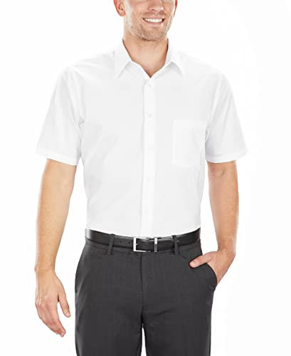 Van Heusen Men's Short Sleeve Dress Shirt Regular Fit Poplin Solid, White, 16.5 Neck