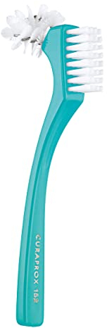 Curaprox BDC Cepillo Limpiador De Prótesis Dentales – Para El Cuidado De Prótesis Dentales | Diseño Omega Para Zonas De Difícil Acceso | Mango Ergonómico | Menta | Fabricado en Suiza