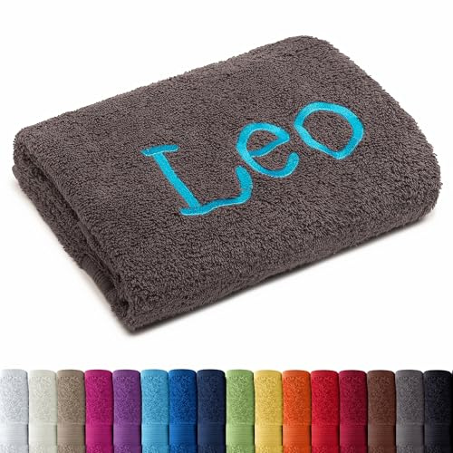 AR Line Besticken Sie Handtuch mit Namen oder mit Wunschtext Bestickt, Saunatuch (70x200cm) in Anthrazit-Grau