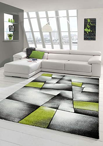 Teppich-Traum Designer Teppich - Moderner Wohnzimmer Kurzflor mit Konturenschnitt Karo Muster - Grün Grau Weiß Schwarz - Größe 160x230 cm