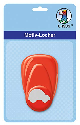 Ursus 19470066 - Motivlocher mit Hebel klein, Spielzeugauto, rot, ausgestanztes Motiv ca. 16 mm, aus Kunststoff mit Metallstanze, geeignet für Grammaturen von 160 220 g /qm