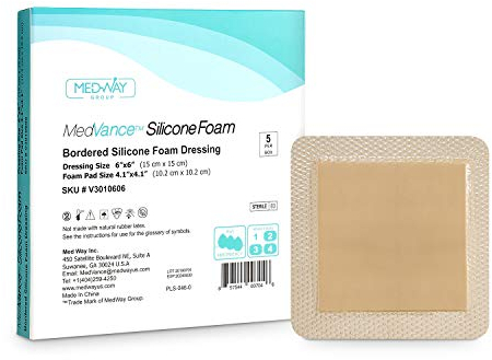 MedVanceTM Pansement adhésif en silicone avec bordure en silicone, taille 15 cm x 15 cm (tampon pavé de 10 cm x 10 cm), boîte de 5 pansements