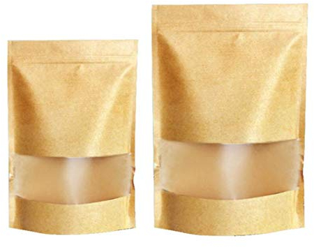 Lot de 50 petits sacs en papier marron avec fenêtre de visière, sacs en papier kraft avec fond pour l'emballage de café, de thé, de nourriture, de snack et sac alimentaire (18 x 26 cm)