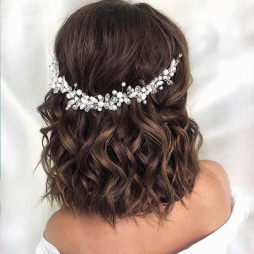 Handcess Perlen-Kopfbügel mit Kristallen für die Hochzeit, Kopfschmuck mit Strass, Haarschmuck für die Braut und Brautjungfern, Silberfarben
