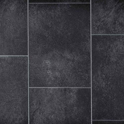 247Floors Stone Tile Effect Flash Vinyl Flooring 2.3mm Realistic Foam Backed Lino Slip Resistant (2m x 4m / 6ft 6 x 13ft 1, Dark Stone Tiles)