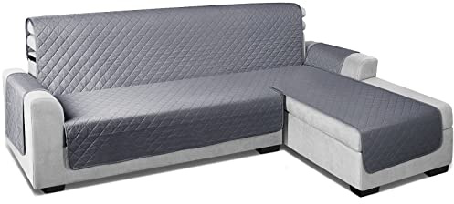 TAOCOCO Sofa Überzug L Form, Sofabezug Wasserdicht Mit Gummiband，Wohnzimmer Anti-Rutsch Gepolsterter Sofaschutz für Haustiere, Katzen, Hunde, Spielende Kinder(Dunkelgrau, L-Form 3 Sitzer)