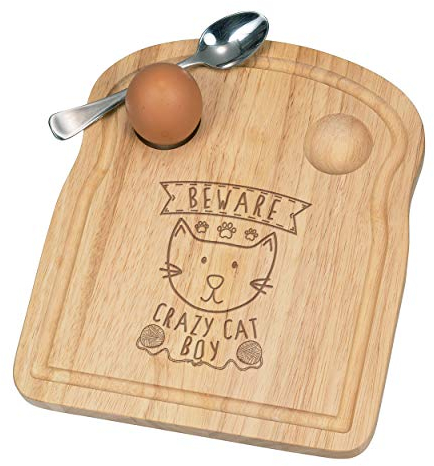 Attention Fou Chat Garçon Petit Déjeuner Fofolle Coquetier Board en Bois Pâques