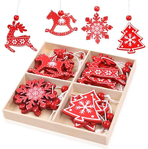 Wooden Christmas Tree Decoration Set - Hanging Pendant Ornaments for Tree, Wall, Valentine's Day & Party Accessories