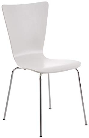 TPFLiving Besucherstuhl Jaron Stapelstuhl mit Holzsitz und Ergonomischer Sitzfläche und Metallgestell | Konferenzstuhl mit Angenehmer Höhe | Farbe: Weiß