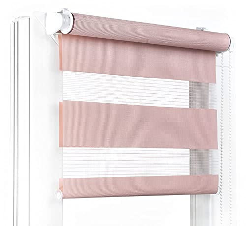 Fenster DEKOR - Rollos für Fenster Bleich-Rosa - Klemmfix Rollo ohne Bohren B130 x H150 cm - Doppelrollo mit Einer Breiten Auswahl an Größen und Farben - Blickdichte Rollos, einfach zu montieren