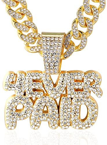 Halukakah Goldkette für Herren 18k Echtgold Plattiert/Platin Weißgold-Finish Iced Out Anhänger Halskette,Volle Cz-Labordiamanten Zinken-Set,14mm Kubanische Gliederkette 45cm,Kostenlose Geschenkbox