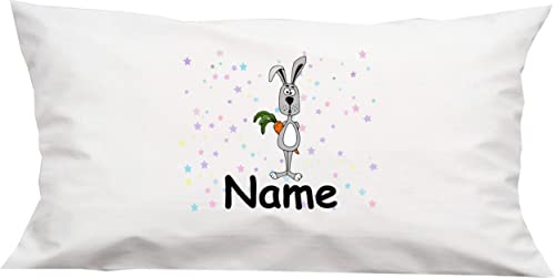 Shirtinstyle Kuschelkissen Tiermotiv Hase mit Wunschnamen, Kinderzimmer Kuscheln, Kopfkissen Dekokissen mit Füllung, Größe 40X80cm, Farbe weiß