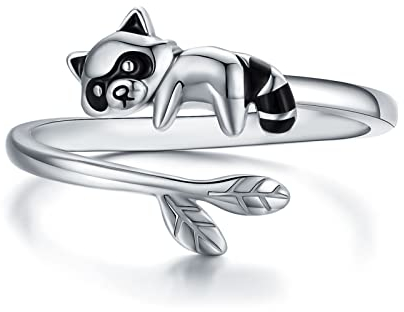 CHENGHONG Waschbär Ring 925 Silber Verstellbare Waschbäre Ringe Mädchen Damen Schmuck…