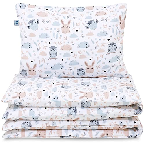 Pepi - Baby Bettwäsche Set - 135x100 cm Kinderbettdecke und Kissen 60×40 cm - Bettwäsche Baby aus Baumwolle 100% - Anti Allergisch Bettdecke und Kissen - Forest Firends