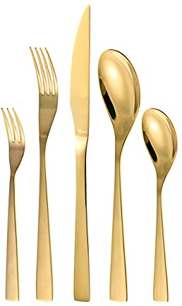 Otto Koning Cutlery Set - 20-Piece Gold Knife and Fork Sets, Stainless Steel, Includes Spoons for 4, Elegant Mirror Polished, Dishwasher Safe, Optimal Grip, Durable, Modern Design