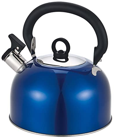Buckingham Stainless Steel Whistling Kettle with Cool Touch Handle Suitable for Camping Hiking Indoor & Outdoor Use 2.5 litres (Blue)