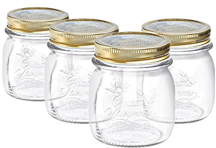 Bormioli Rocco 4x Clear 250ml Quattro Stagioni Glass Preserving Jars - Airtight Screw Lids Storage Canning Mason Jam Preserve Container Set