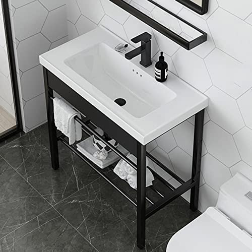 ZYFA Lavabo in Ceramica Bianco Lavatoio Lavello for Esterno e Interno Mobile Lavandino con piedistallo Supporto in Acciaio Inossidabile for ristoranti,bagni,Garage,Magazzini (Size : 61x41cm/24x16in)