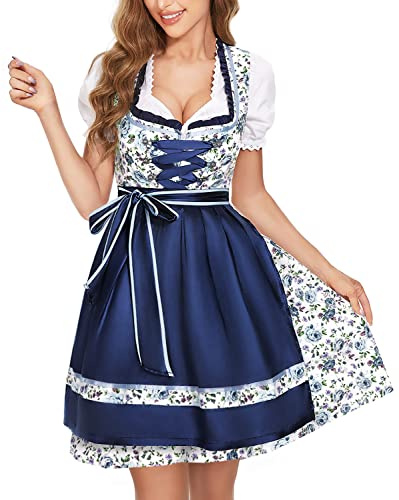 BENNIES Dirndl, dam, midi, traditionell klänning, traditionell kjol, kostymmode, klänning, dirndl-blus för Oktoberfest, blå, 54