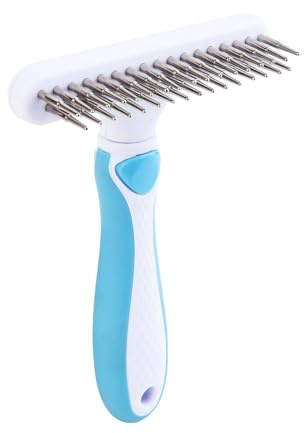 Ordermore Pet Grooming Brush - Undercoat Rake for Dogs, Cats, Dematting Deshedding Brush Comb - Ideal for Thick, Long Hair, Matted Pets - Professional Shedding Tool - Blue