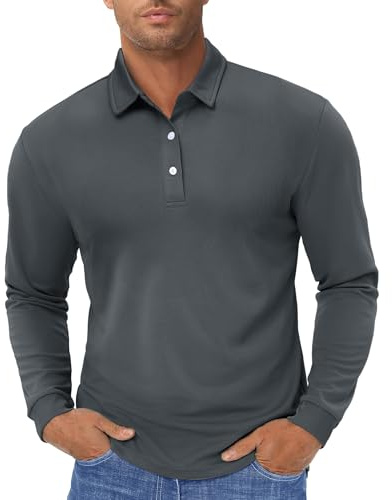 TACVASEN Golf Polo Shirts for Men Quick Dry Running Top Long Sleeve Fishing T Shirt Breathable Shirt Dark Grey,M