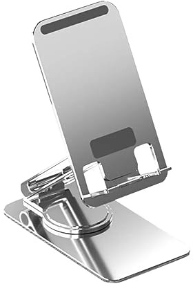 Soporte De Teléfono Celular De Aluminio, Muelle De La Cuna De Teléfono De Escritorio Plegable Completamente Ajustable Con Almohadilla De Silicio Compatible Con El Teléfono 14 13 12 Pro Max,Plata