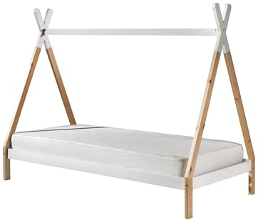 möbelando Hausbett >Tipi< in Weiß/Kiefer Natur aus Massive Kiefer - 206x158,2x98cm (BxHxT)