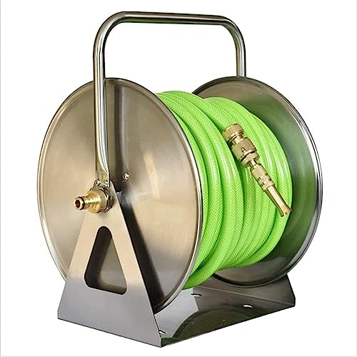 Schlauchständer aus Metall, an der Wand befestigte Schlauchtrommel, tragbare Metallschlauchtrommel, freistehender Schlauchwagen aus Edelstahl mit klappbarem Griff, Schlauchhalter for Außenschläuche (F