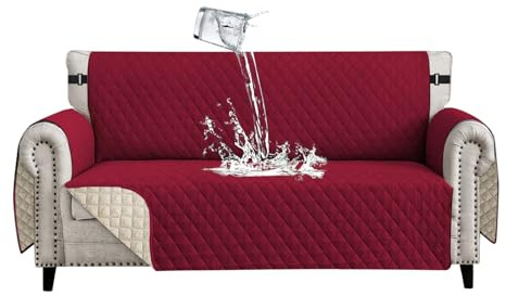 Lydevo Sofa Überzug 3 Sitzer wasserdichte rutschfest Sofabezug Mit Armlehnen Couchbezug Sofaüberwurf Kratzfest Reversible Gesteppte Schonbezug für Haustier Katzen Hunde,Weinrot