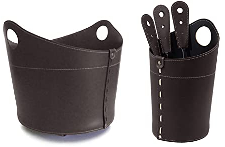 LIMAC Design INCAD - Juego de chimenea de cuero compuesto por leña, bolsa portaobjetos y utensilios para chimenea, idea de regalo, Limac Design®, color marrón oscuro