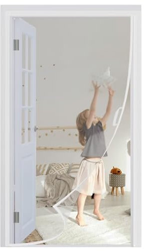 Magnet Fliegengitter Tür, 140x220cm Weiß Fliegengitter, Automatisches Schließen, Insektenschutz Balkontür Fliegenvorhang für Balkontür, Kellertür und Terrassentür