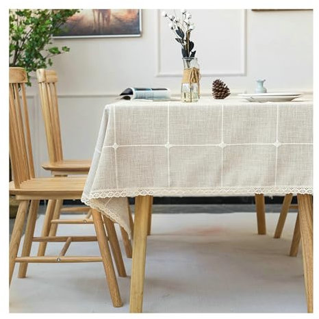 BCughia Tischdecke 90x140CM Braun, Tischdecke Fleckabweisend Rechteckig Baumwolle Leinen Plaid mit Spitze Kante Tischdecke für Küche,Esszimmer,Tischdekoration