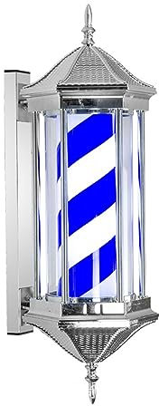 Luz de Poste de barbero de 70 cm, Letrero Abierto de peluquería, Tiras LED giratorias de barbería, Rojo, Blanco, Azul y Negro, Montaje en Pared, Resistente al Agua, Ahorra energía, Azul y Blanco