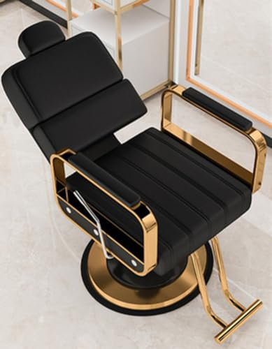 Llchaensc Friseurstuhl Mit Kopfstütze, Friseursessel Höhenverstellbar Kippbar Für Herren Damen, Friseureinrichtung Bedienungsstuhl Vintage Retro, Kunstleder,J