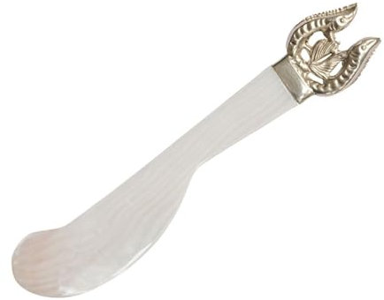 H.Bauer jun. Buttermesser 13.5 cm aus Perlmutt (Süßwasser) - versilbertes Stör Motiv - kleines Streichmesser ideal für Kaviar, Marmelade oder Brotaufstrich